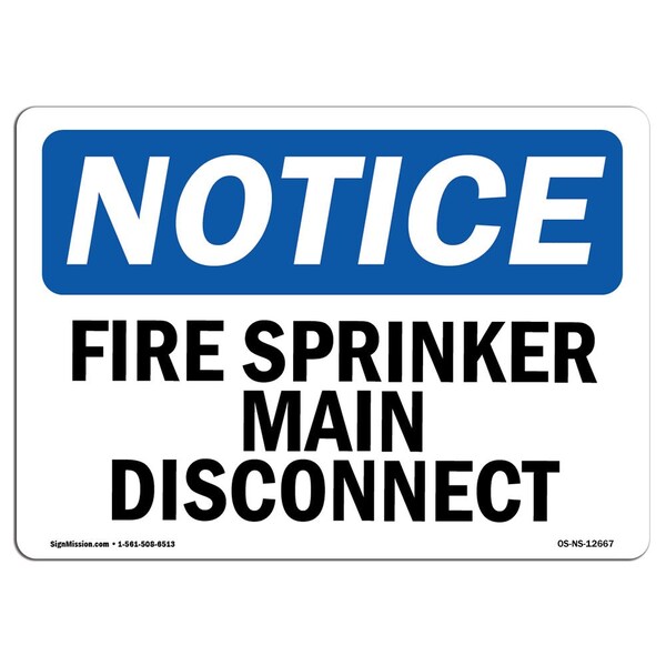 OSHA Sign, Fire Sprinkler Main Disconnect, 5in X 3.5in Decal, 10PK, 3.5" W, 5" L, Landscape, PK10
